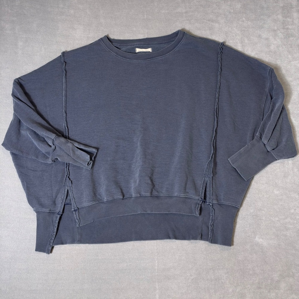 We The Free Free People Navy Blue Oversized Raw Seam Sweatshirt Small OB1362444